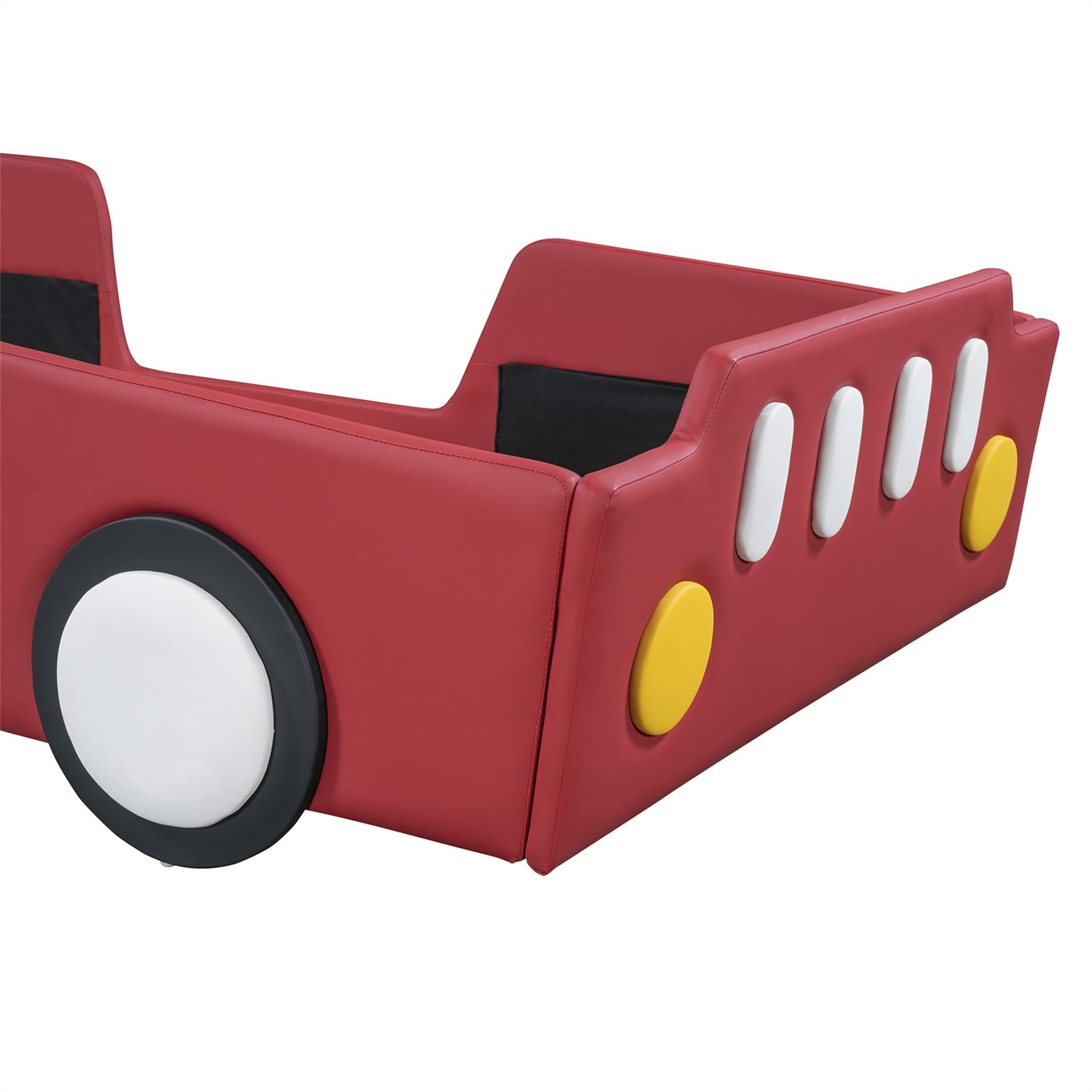 Merax Twin Size Race Car Platform Bed for Boys - No Box Spring Needed with Soft PU Leather Headboard & Footboard, Wheels Included | Perfect Kids Bedroom Decor for Racing Theme & Small Spaces