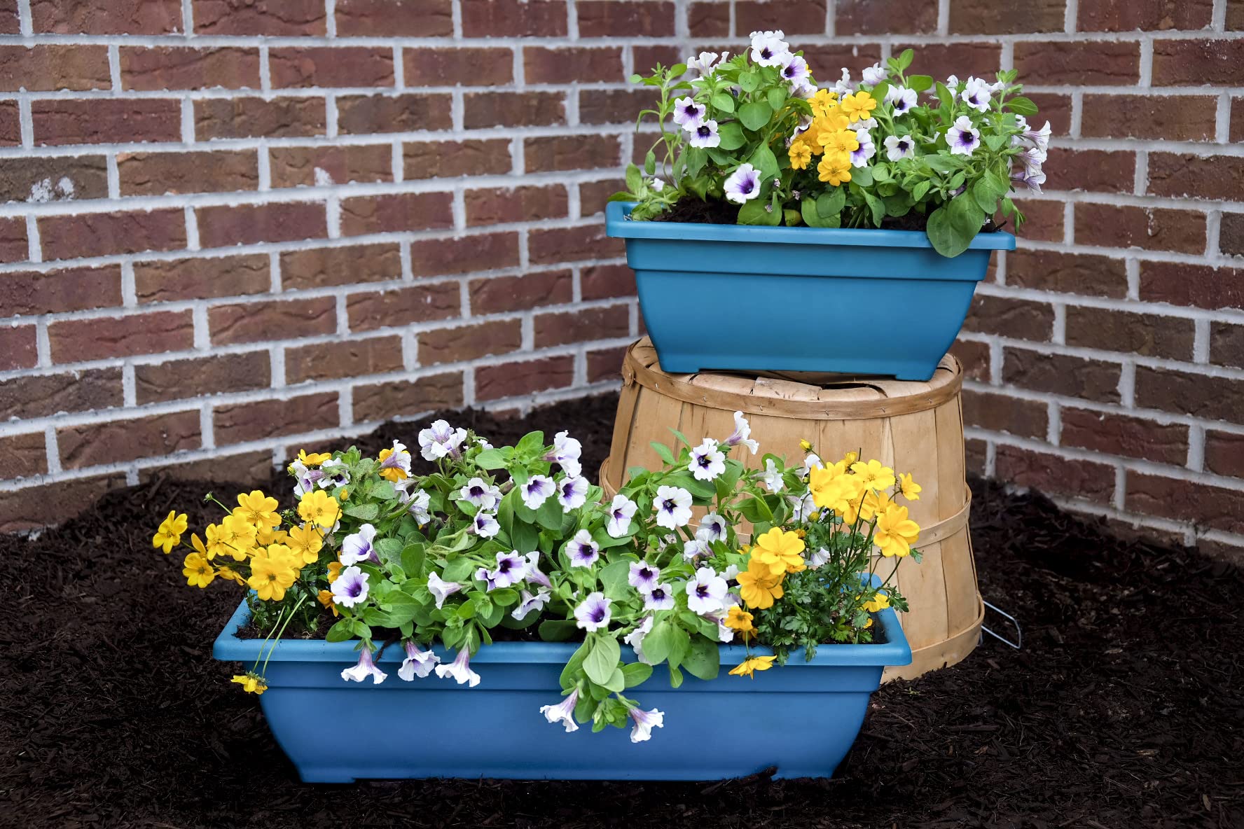 24 Inch Rectangle Planter Box - Indoor/Outdoor UV Resistant Plastic Window Box Trough (4 Gallon, Blue, 4 Pack) - Perfect for Herbs, Succulents, Vegetables - Ideal for Windowsills, Balconies, Gardens & Patios