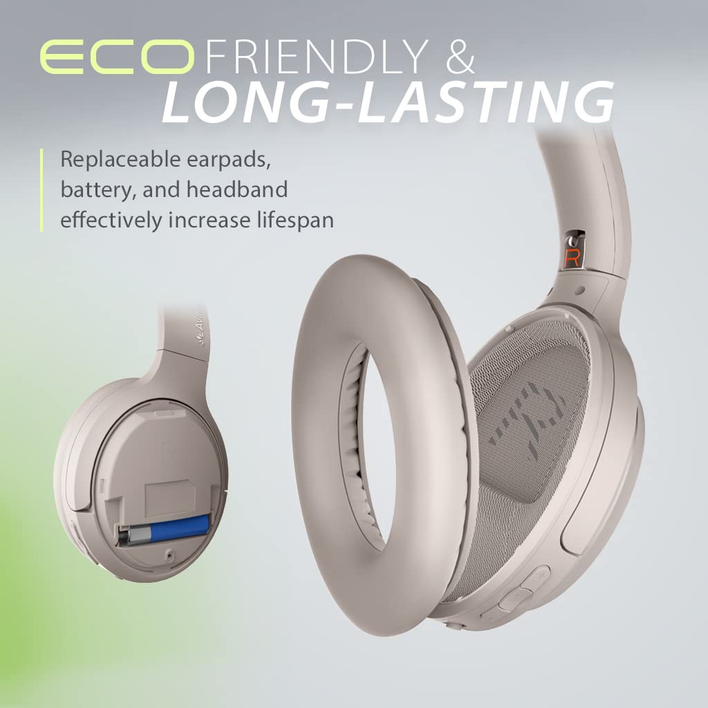 Avantree Eon Wireless Bluetooth Headphones with Active Noise Cancelling (ANC), Detachable Mic & Charging Stand - Over-Ear Headset for Music, Calls, Gaming & Office Work - Replaceable Battery & Comfortable Memory Foam Earpads - Compatible with PC, Phone & Laptop