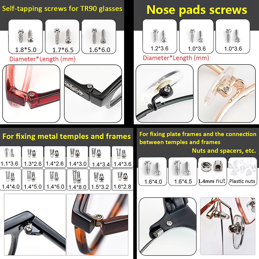 Premium Eyeglass Repair Kit with 24 Types of Screws - Includes Frame Screws, Hinge Screws & Nose Pad Screws - Essential Glasses Repair Tool for Home, Office & Travel
