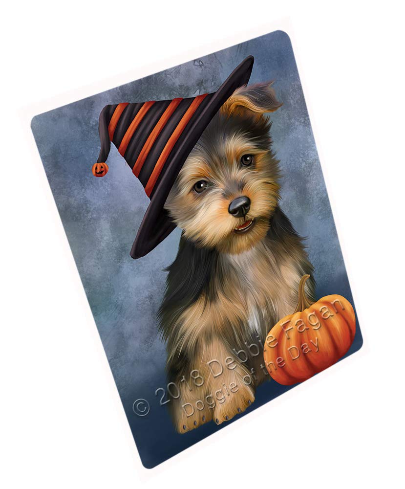 Happy Halloween Australian Terrier Dog Costume with Witch Hat & Pumpkin - Large 18x24 Inch Refrigerator Magnet, Dishwasher Safe Decoration - RMAG89928 | Perfect for Fridge Decor, Kitchen Accessories & Holiday Party Decorations