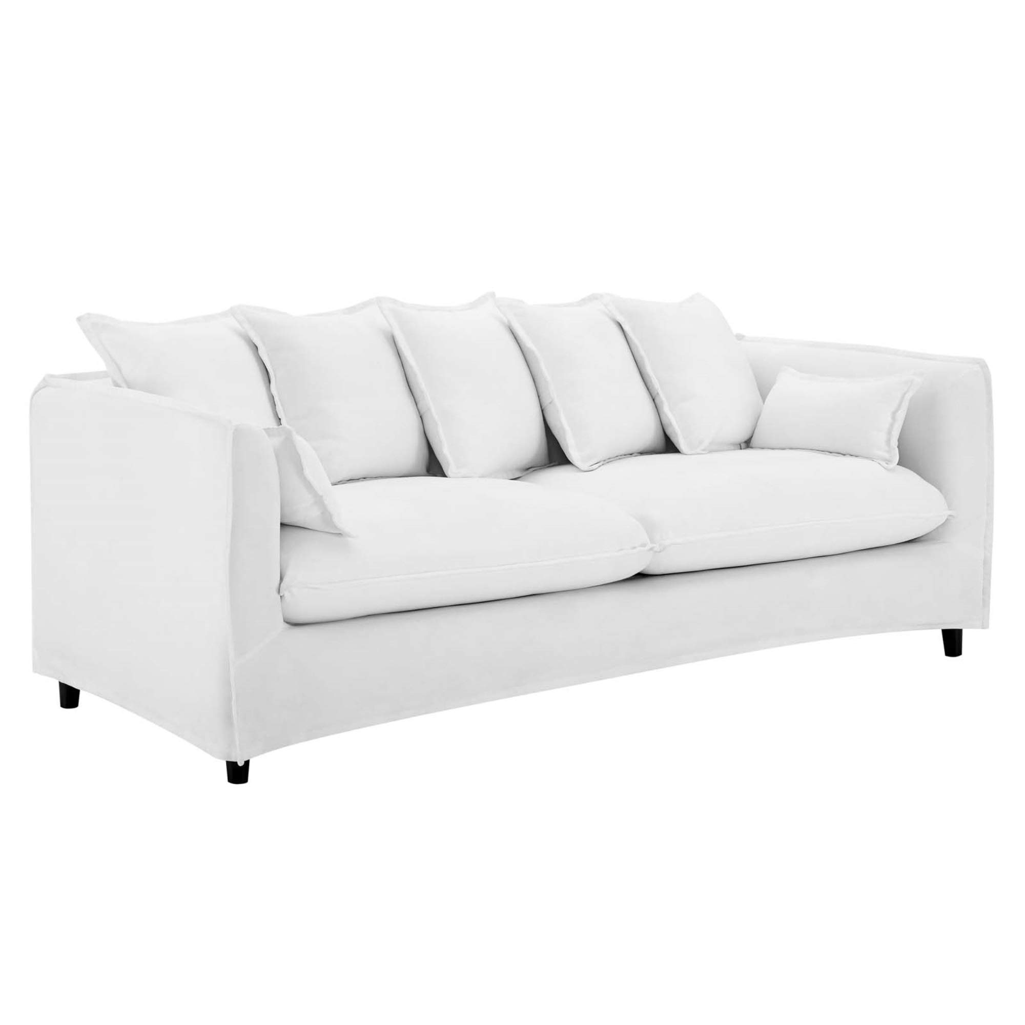 **Ergode Avalon Slipcover Sofa – Coastal Modern Style Couch with 7 Throw Pillows, White Fabric Upholstery & Sturdy Wood Frame – Easy Assembly, 900 lbs Weight Capacity – Perfect for Living Room, Beach House & Cozy Home Decor**