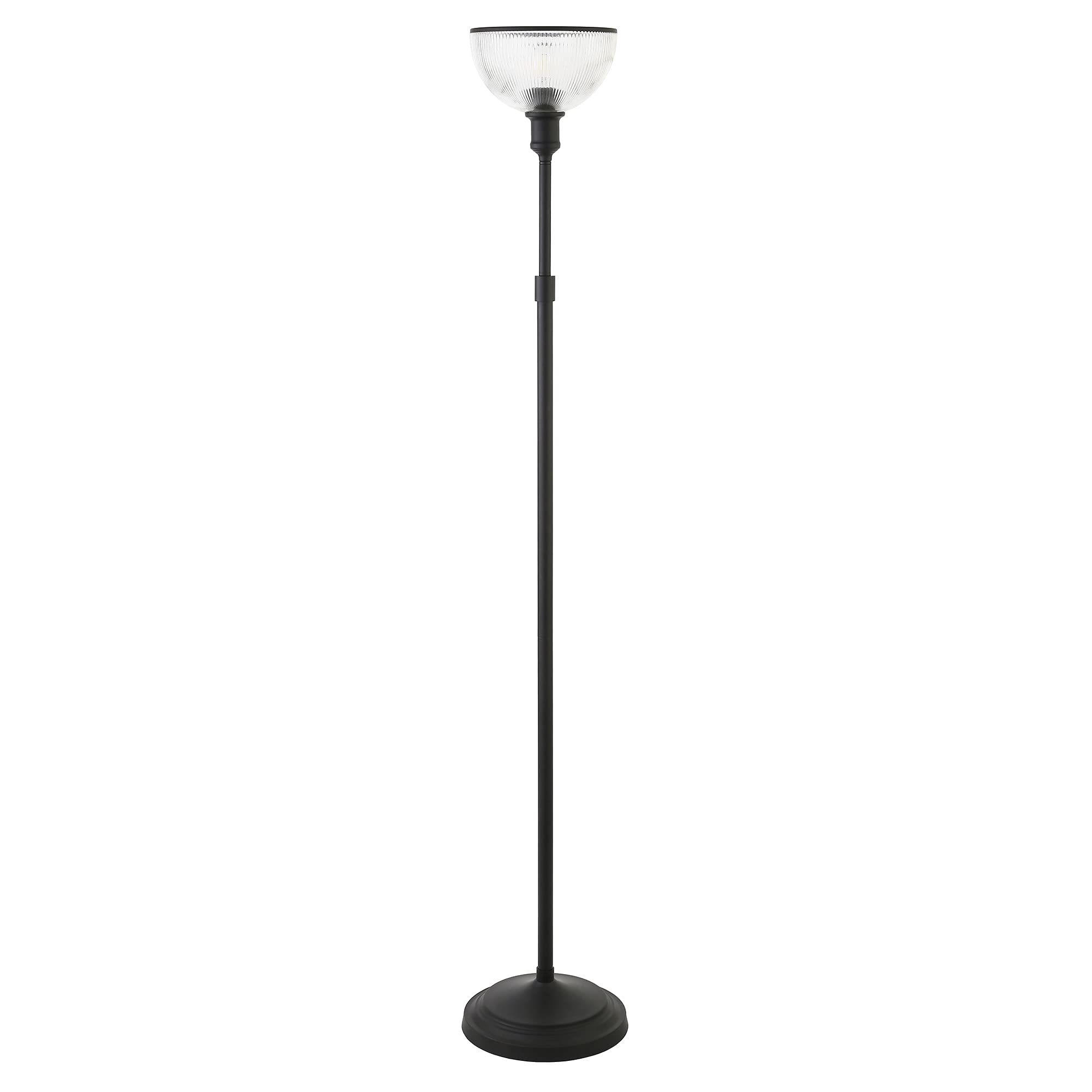 Henn&Hart Blackened Bronze Torchiere Floor Lamp with Ribbed Glass Shade - Modern Lighting for Living Room, Bedroom, Office & Dining Room | Perfect for Reading, Relaxing & Ambient Lighting