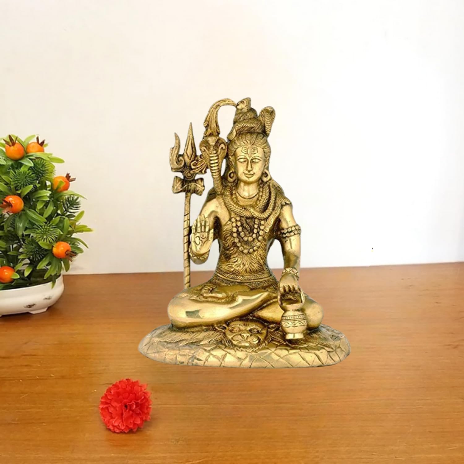 Lord Shiva Brass Statue (Mahadev) - Handcrafted Golden Hindu God Statue for Home Altar, Office Decor & Spiritual Meditation | Perfect for Puja Room, Yoga Studio & Gift
