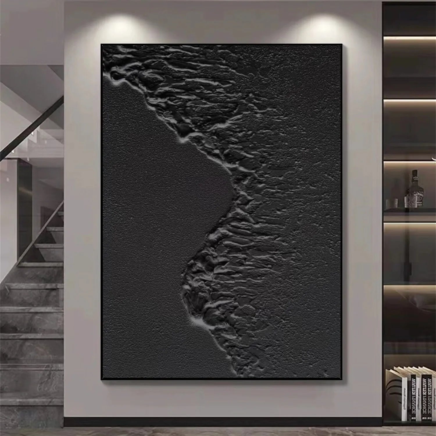 Black Plaster Art Minimalist Textured Painting - Modern Abstract Wall Decor for Living Room, Bedroom & Office | MZ105