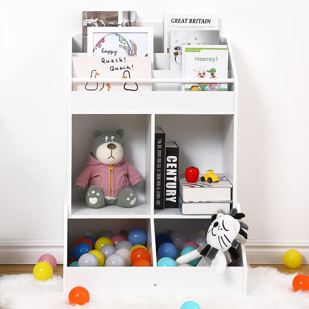Wooden Kids Bookshelf & Toy Storage Organizer - Sturdy Toddler Book Shelf for Playroom, Nursery, or Bedroom - Perfect for Organizing Books, Toys & Decor in White