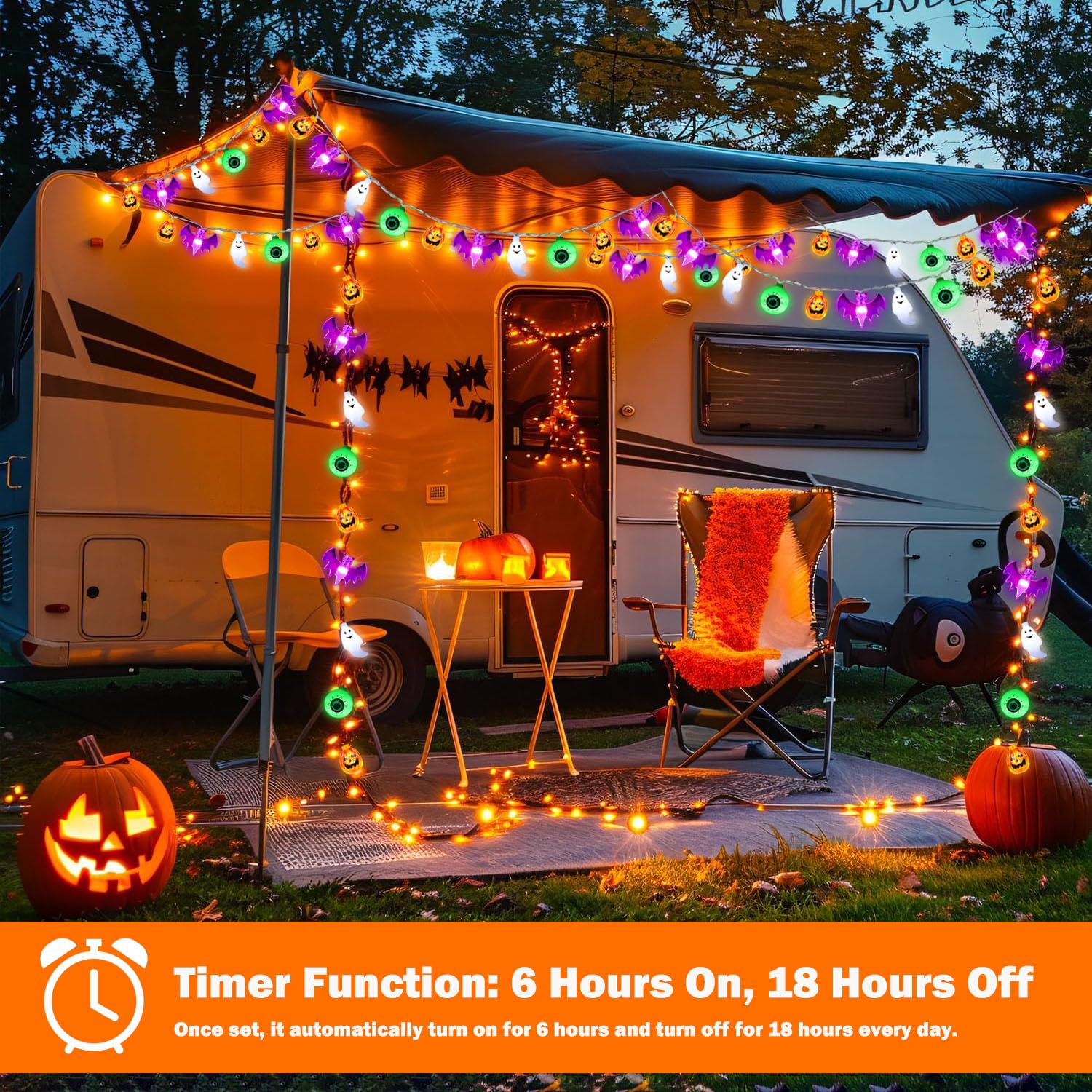 50LED Pumpkin Bat Ghost Eyeball Battery Operated String Lights - Waterproof Fairy Lights for Halloween Party, Home Window, Porch, Gate Decor - Indoor & Outdoor Halloween, Christmas, Garden, Wedding Decorations