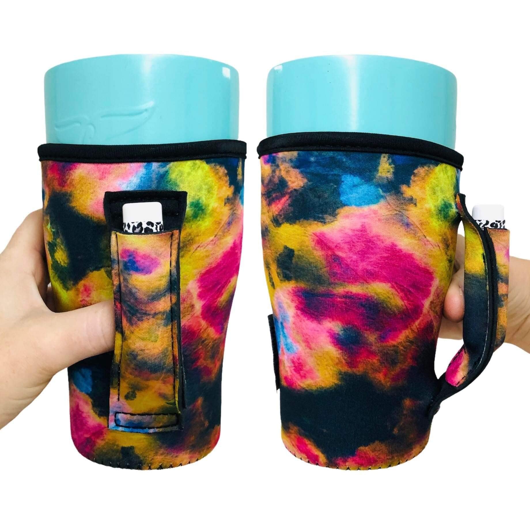 Insulated Neoprene Tumbler Holder for 20-27 oz Cups - Coffee & Tea Sleeve with Handle & Pocket - Water Resistant Beverage Cover for Large to XL Tumblers & Shaker Bottles (EUPHORIA) - Perfect for Travel, Office, Gym & Outdoor Activities