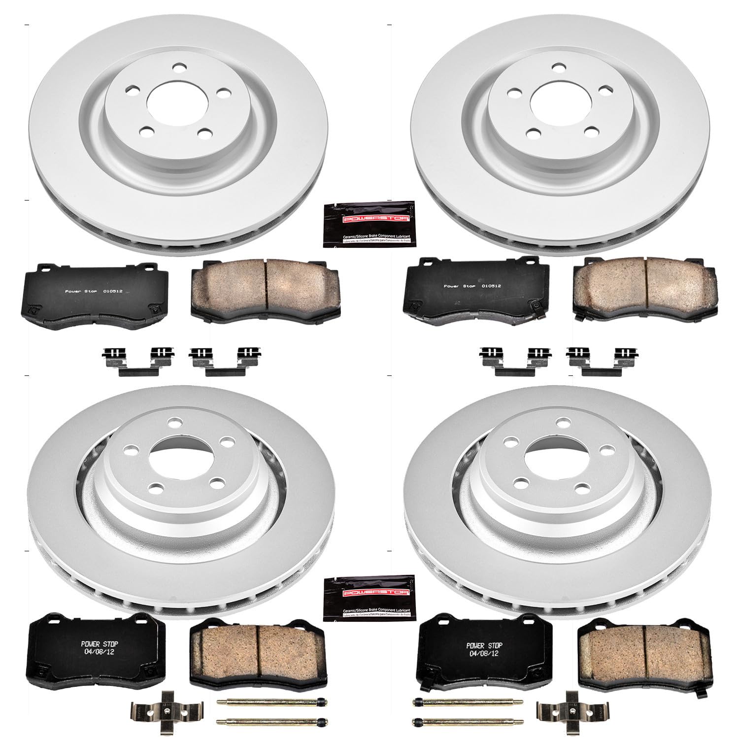 Power Stop CRK4023 Coated Brake Rotor & Ceramic Brake Pads Kit - Front & Rear for Chrysler 300, Dodge Challenger, Dodge Charger, Dodge Magnum | High Performance Braking System | Perfect for Daily Driving, Racing & Towing