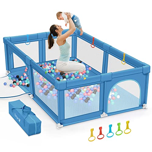 Dripex Baby Playpen - 79x59 Inch Large Playard with Zipper Door, Safe No-Gap Design for Infants & Toddlers, Breathable See-Through Mesh Walls, Anti-Fall Activity Center | Perfect for Indoor Playtime, Nursery Safety & Childproofing (Blue)