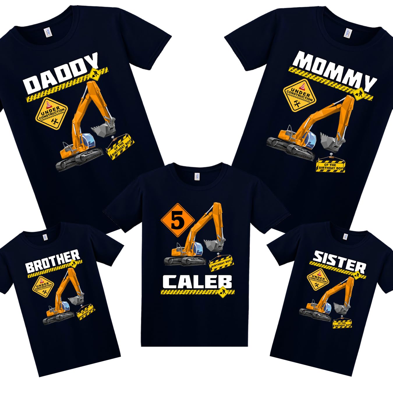 Custom Excavator Birthday Shirt for Kids & Adults - Personalized Construction Theme Family Matching T-Shirts for Boys, Girls & Parents | Perfect for Construction Birthday Parties & Family Events