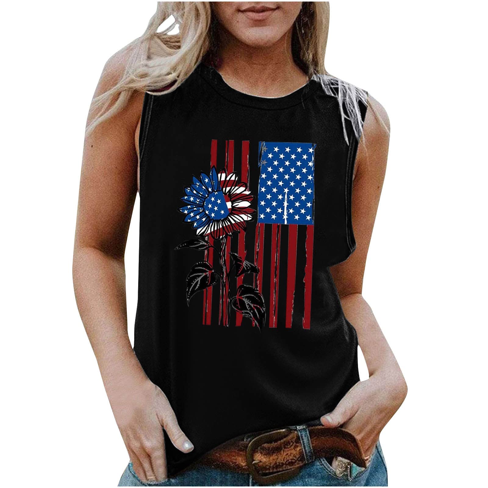 American Flag Tank Top for Women - Patriotic 4th of July Sleeveless T-Shirt | Sexy Crew Neck Camisole Tee | Perfect for Independence Day Celebrations, BBQs & Summer Outfits