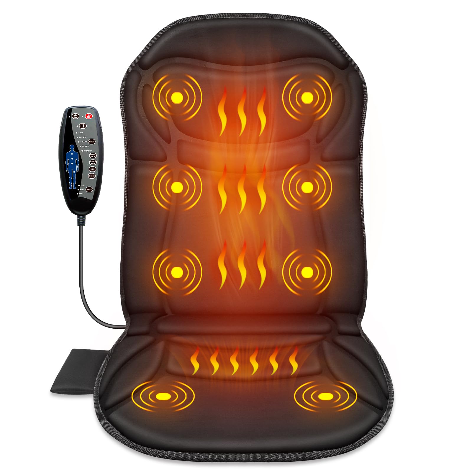 Electric Back Massager Chair Pad with Heat - 4 Vibration Intensities & 2 Heat Levels for Pain Relief - Shiatsu Massage Seat Cushion for Home & Office Use - Perfect Gift for Men & Women