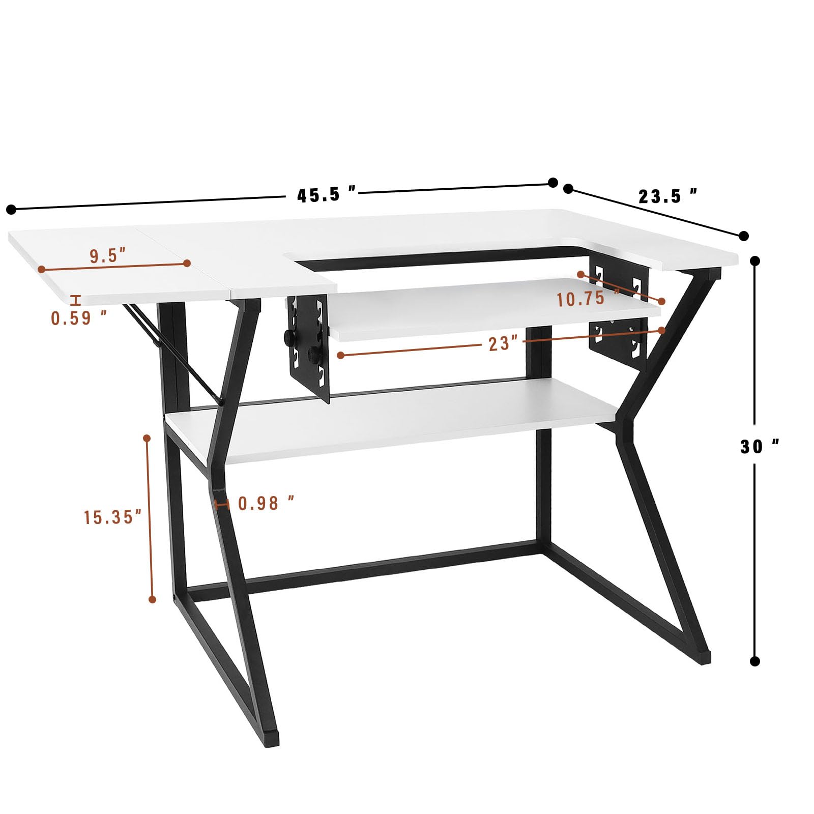 Adjustable Sewing Machine Table with Storage Shelf - Large White Sewing Table for Quilting, Crafting & DIY Projects - Perfect for Home Studios & Hobbyists