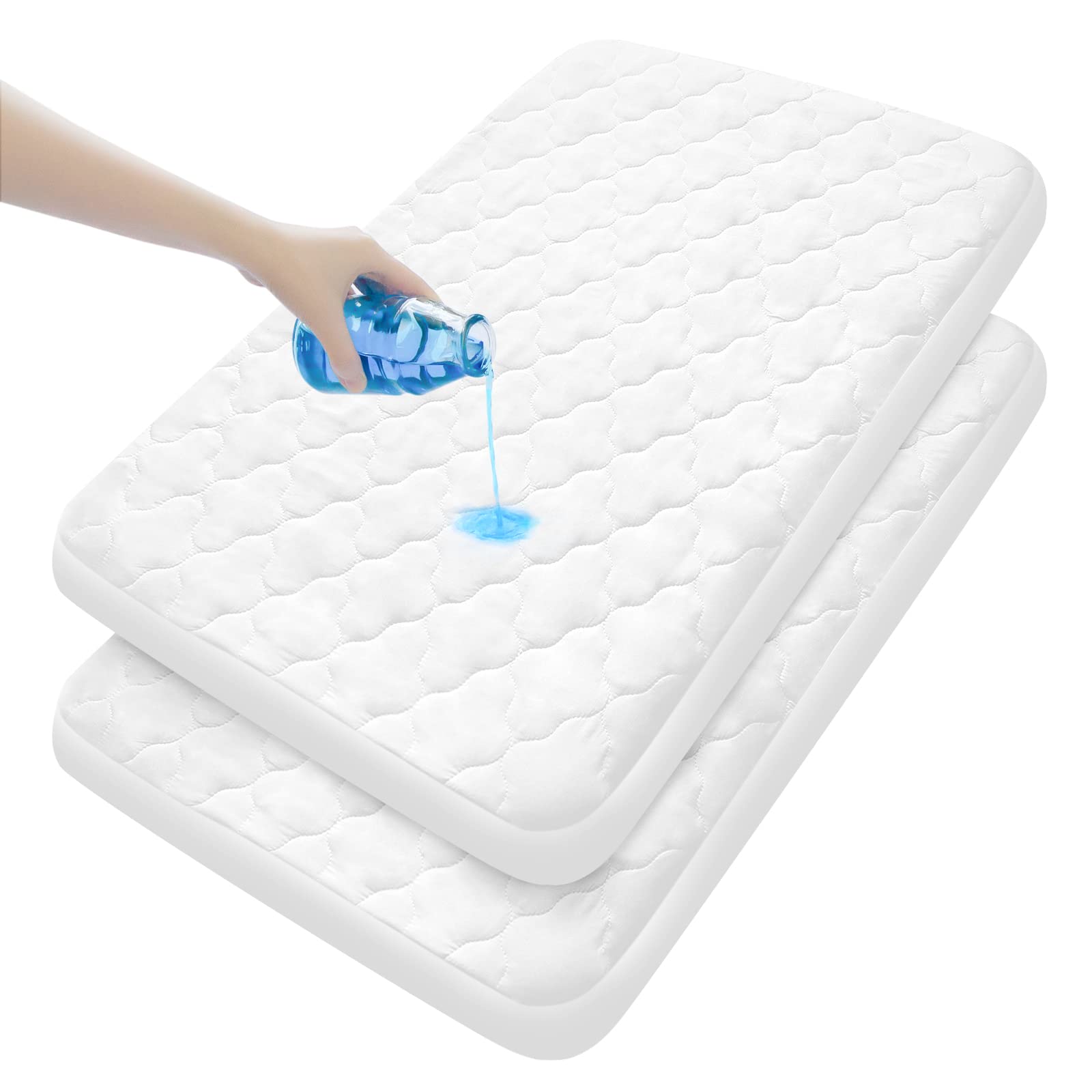 Waterproof Pack n Play Mattress Pad 2 Pack - Soft Fitted Crib Protector 27