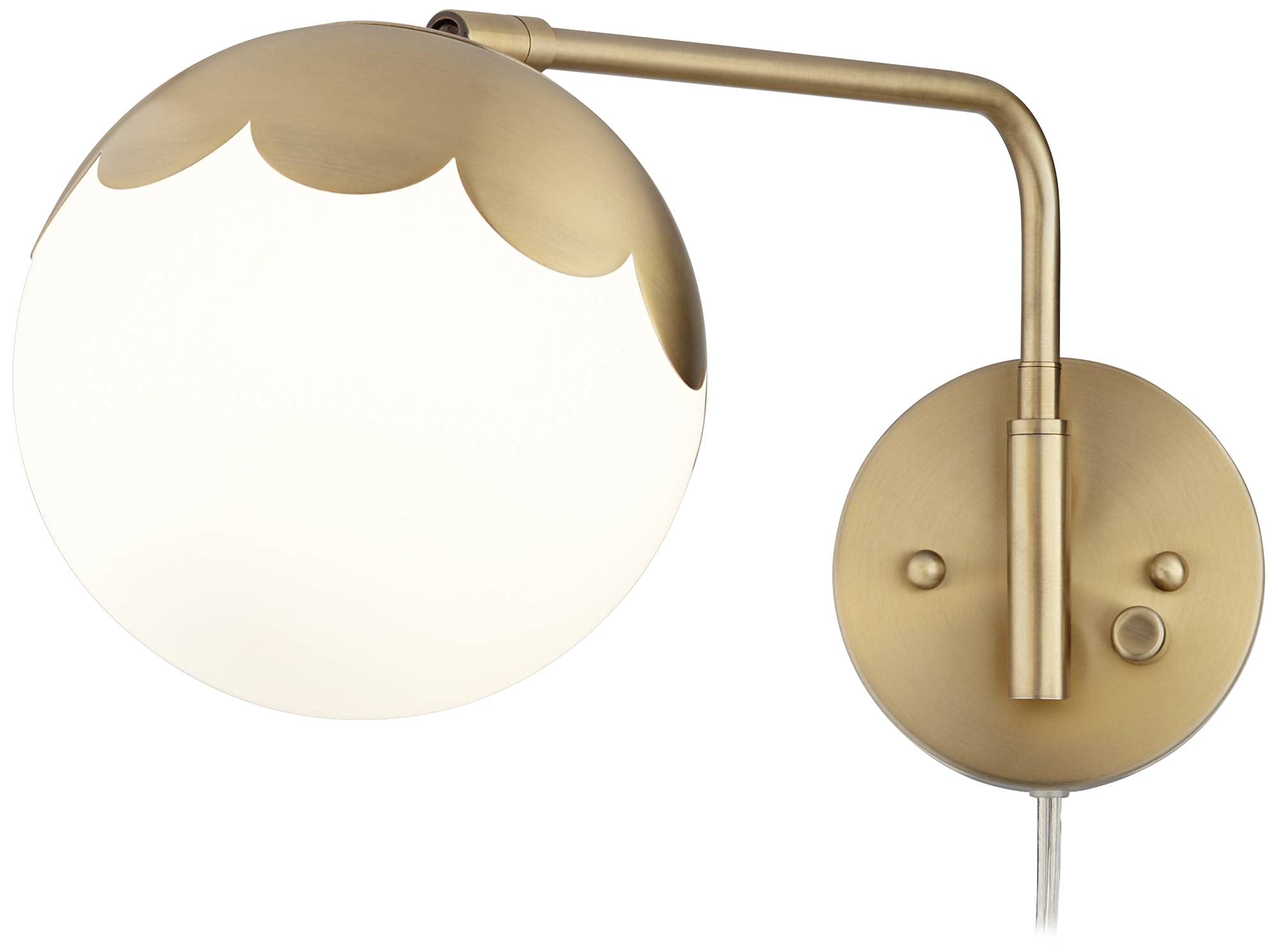 360 Lighting Kelowna Modern Swing Arm Wall Lamps (Set of 2) - Antique Brass Plug-in Wall Sconces with Round Glass Globe Shade - Perfect for Bedroom, Living Room, Hallway & Dining Room Lighting - Ideal for Reading, Bedside & Home Decor