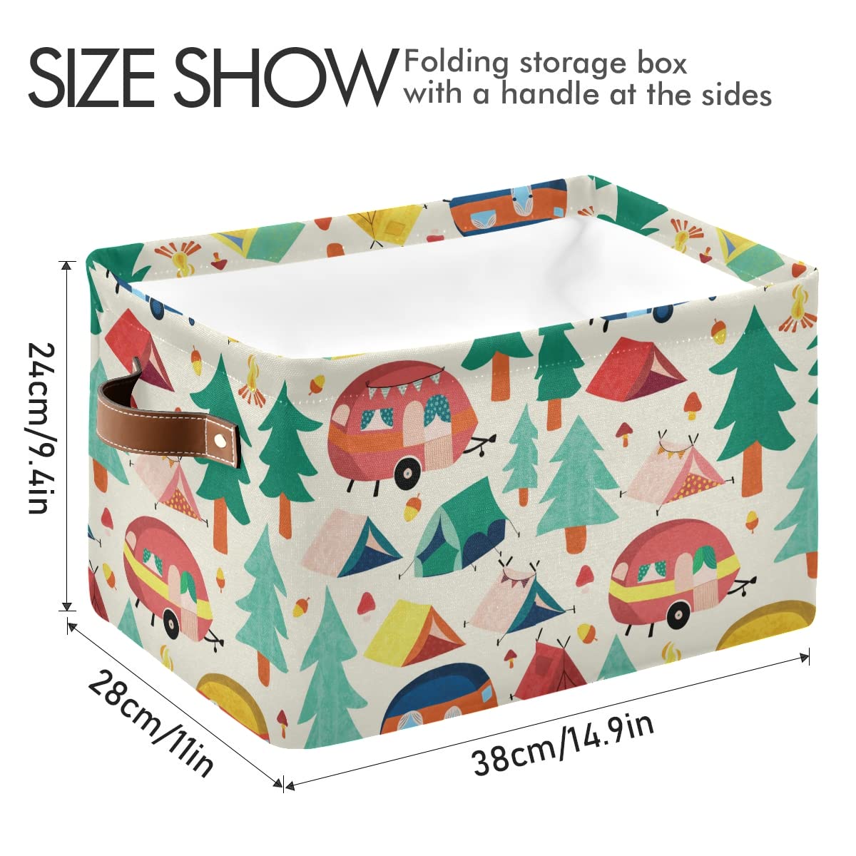 Camper Caravans & Tents Storage Basket - Forest Square Canvas Storage Bins for Home Office Organization - Closet Shelf Organizer (1-Piece) - Perfect for Camping Gear, Bedroom & Closet Storage