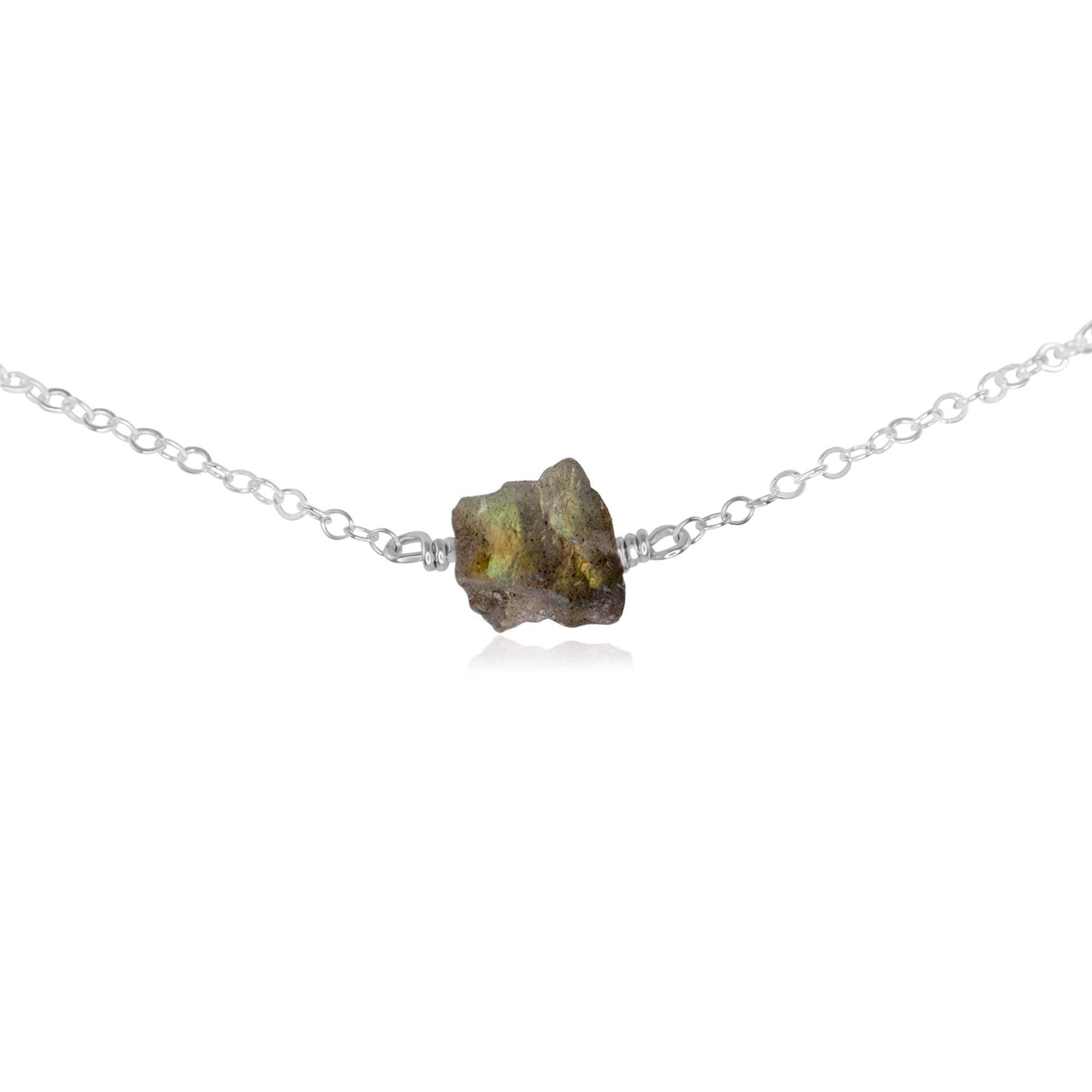 Natural Raw Labradorite Crystal Nugget Choker Necklace | Healing Stone Jewelry for Women | Perfect for Boho Fashion, Meditation & Energy Work