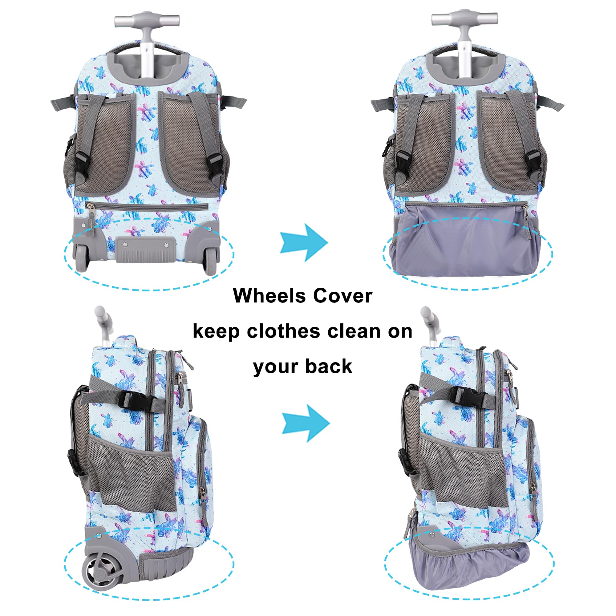 Tilami 19 Inch Rolling Backpack with Lunch Box - Wheeled Laptop Backpack for School & Travel - Durable Turtle Blue Carry-On Luggage for Students & Professionals - Perfect for Airports, Commuting & Daily Use
