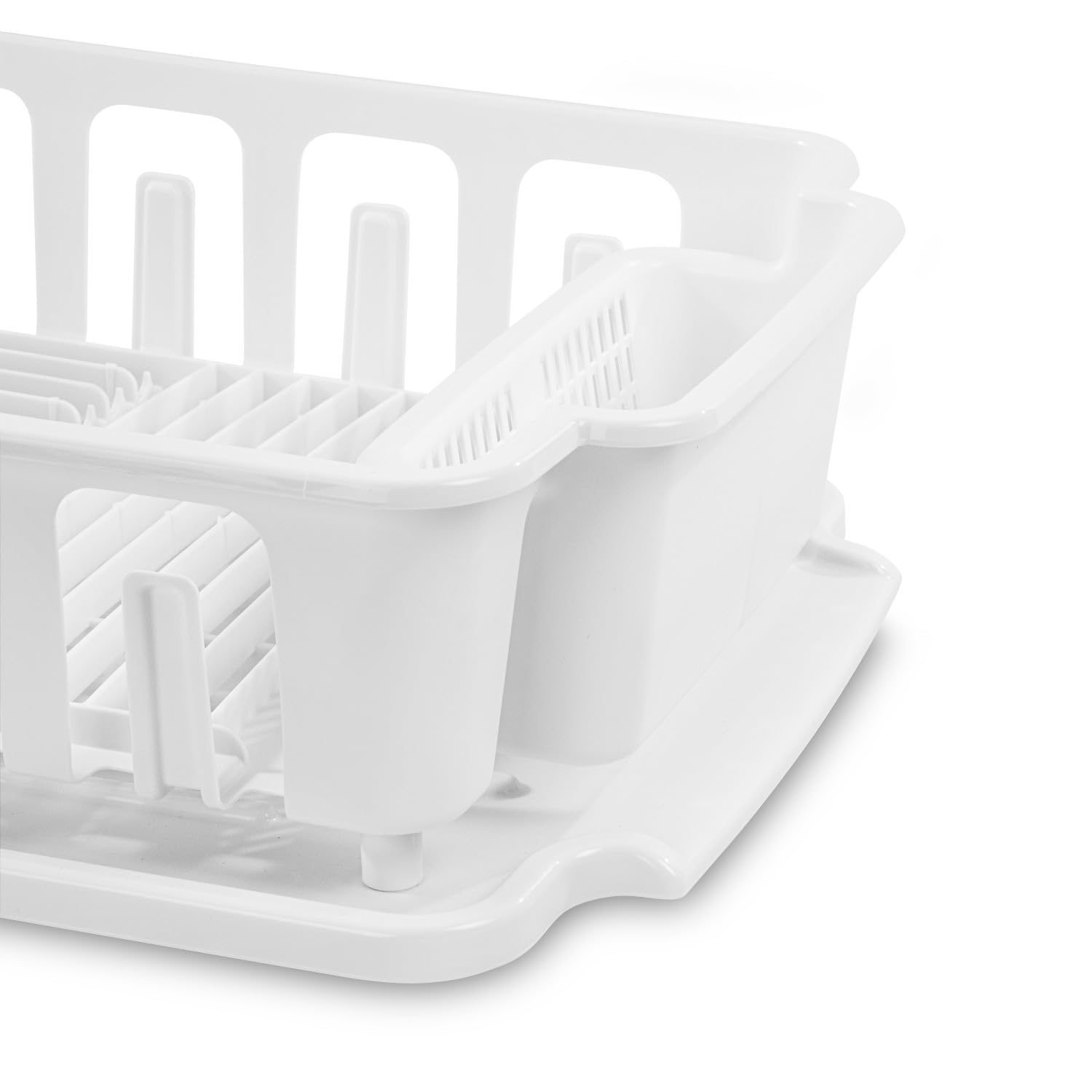 Sterilite Large 2-Piece Sink Set with Drainboard - White Kitchen Dish Drying Rack for Plates, Cups & Silverware (6-Pack) - Perfect for Small Kitchens, Camping & RVs