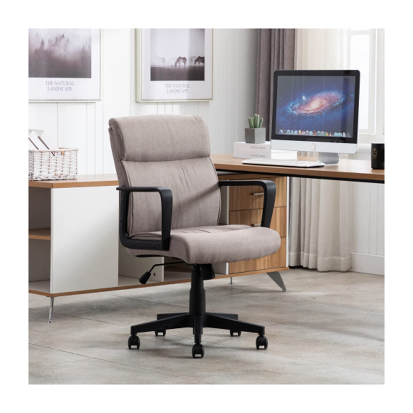 Ergonomic Office Chair with Spring Cushion - Mid Back Executive Desk Chair with PP Arms & 360° Swivel - Perfect for Home Office, Gaming & Workspace Comfort