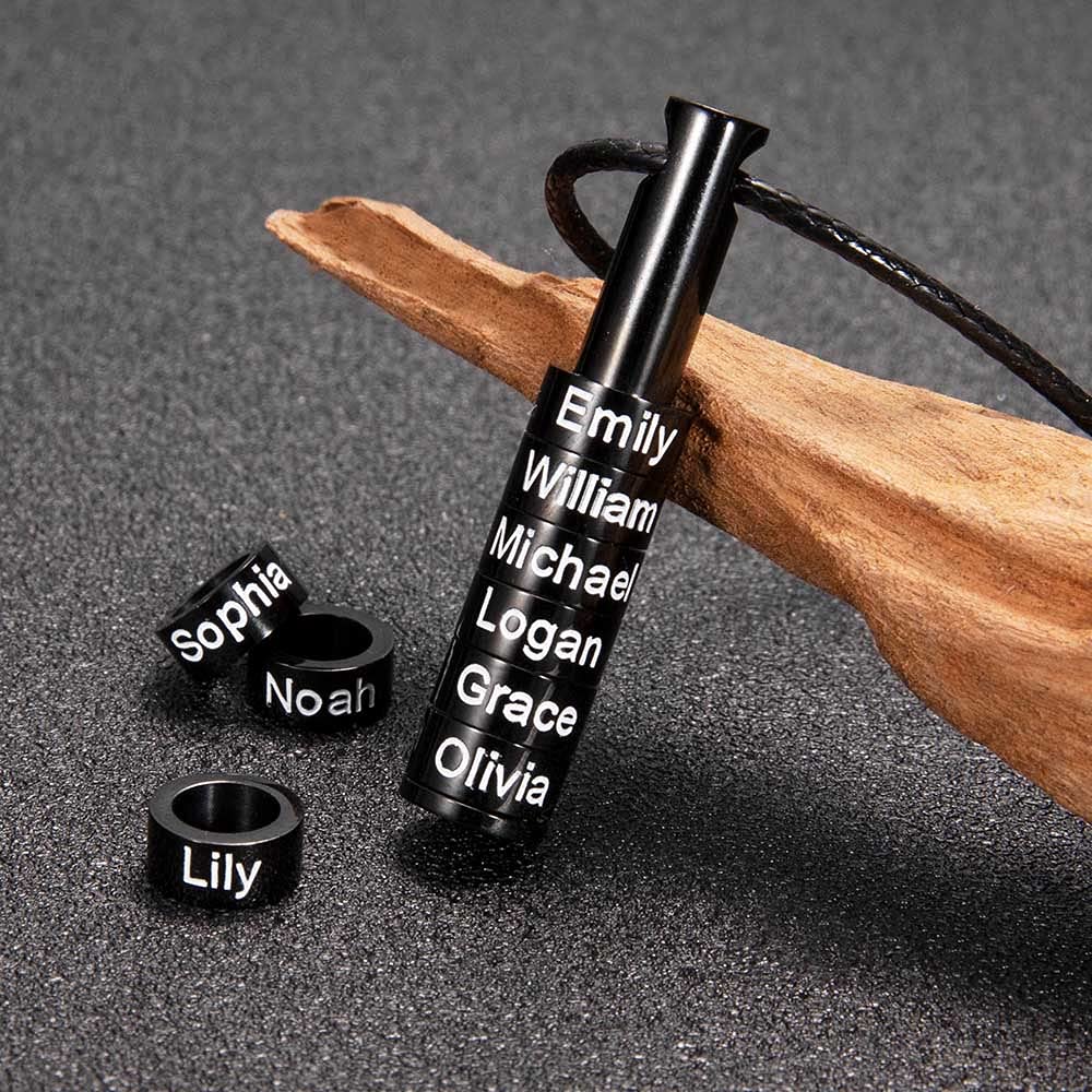 Custom Engraved Stainless Steel Bar Necklace with Leather Cord - Personalized 1-9 Name Beads Pendant for Men | Unique Father's Day & Birthday Jewelry Gift for Dad, Husband, Boyfriend | Perfect for Anniversaries, Graduations & Special Occasions