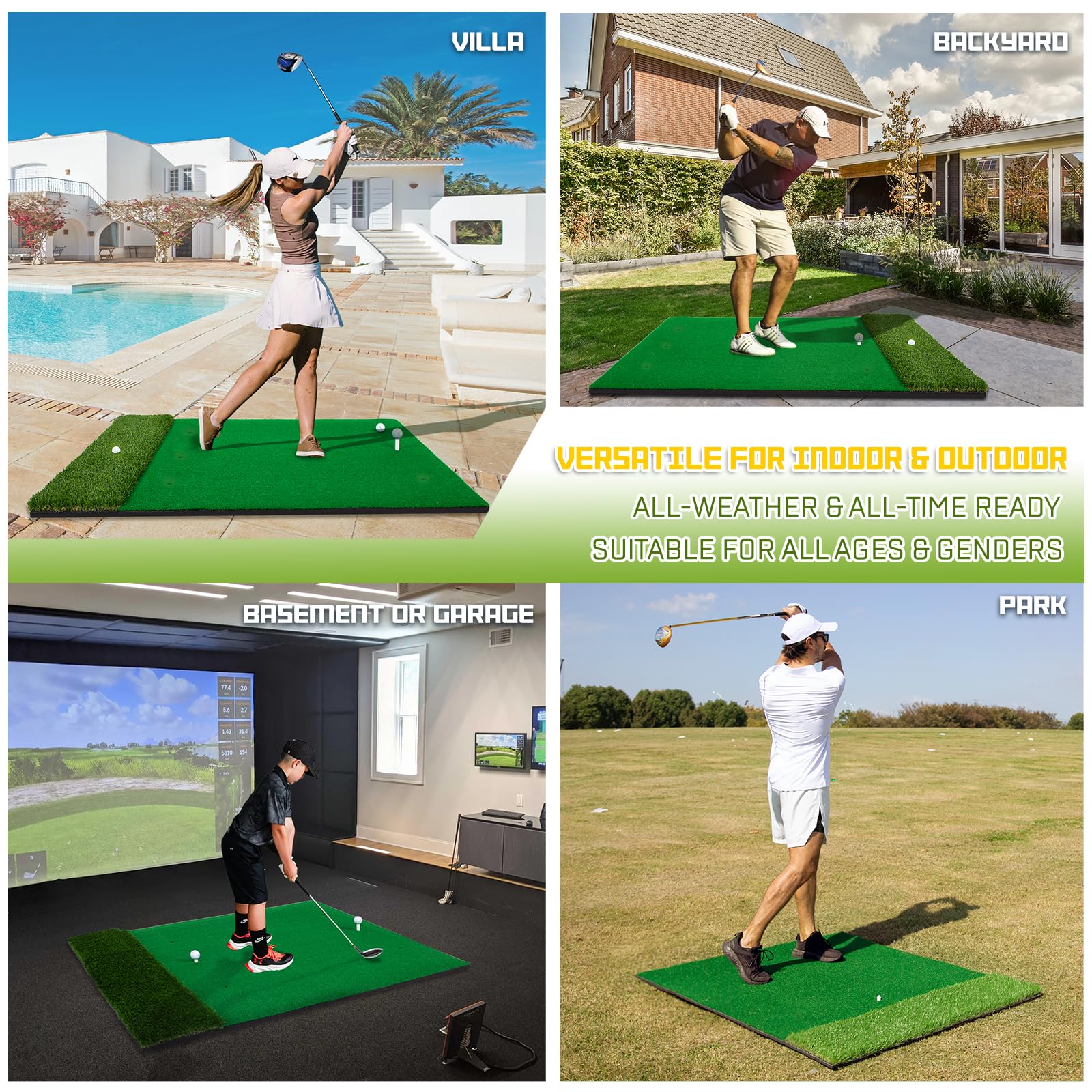 Premium MyVoice Pro 5x4ft Thickened Golf Practice Mat Set - High-Elastic Non-Slip Base with Multiple Turf Options for Indoor/Outdoor Training | Perfect for Backyard, Garage & Driving Range Precision Shot Practice