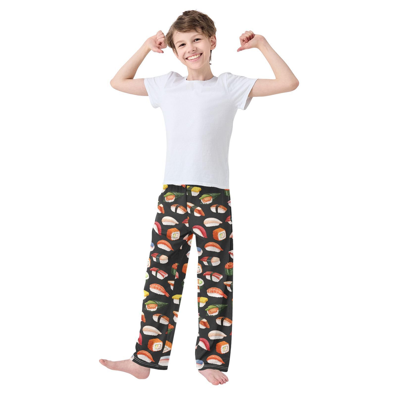 **Boys Cartoon Sushi Pajama Pants - Black Soft Sleep Pants with Elastic Waist & 2 Pockets - Comfortable Lounge Pajama Bottoms for Kids' Bedtime & Relaxation**