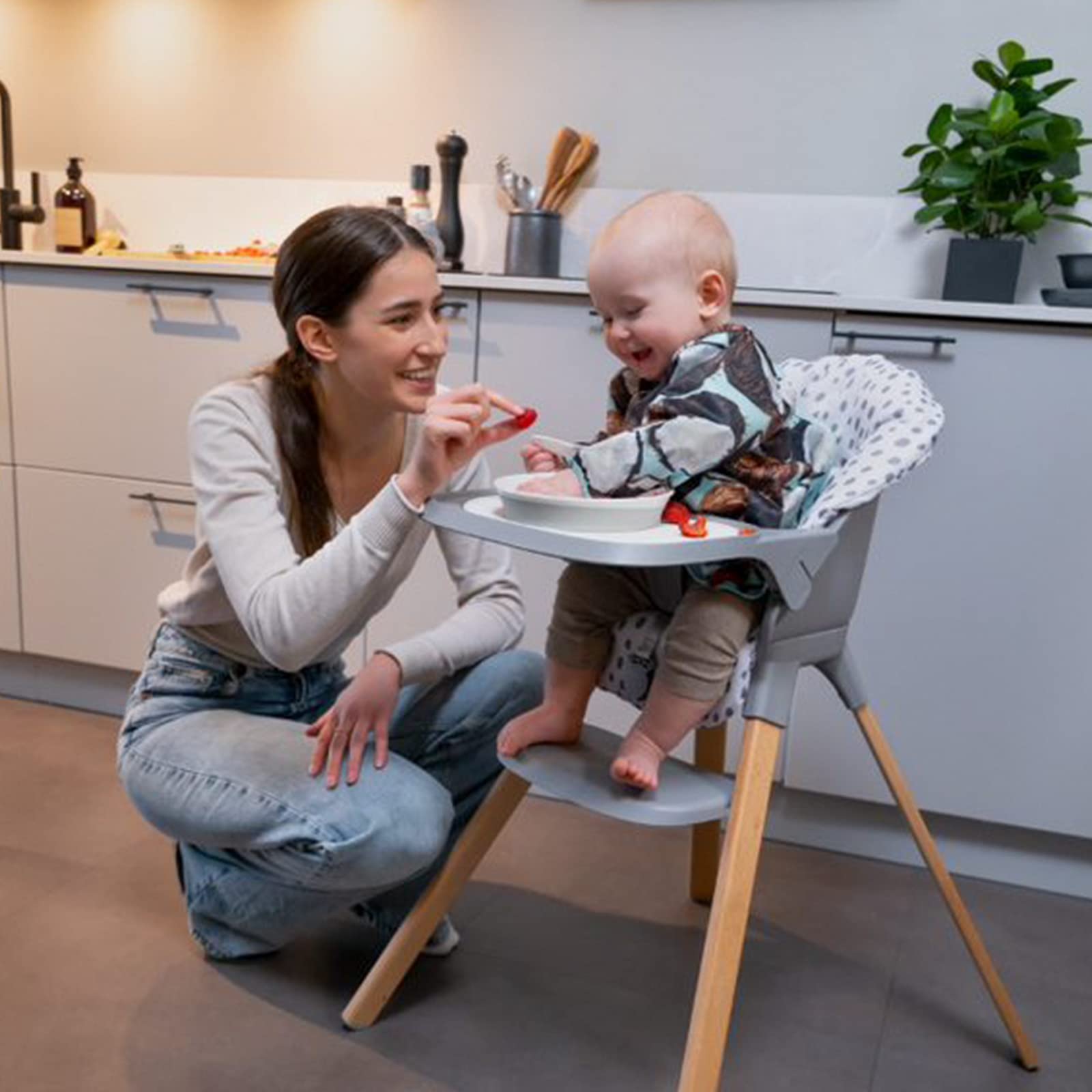 Premium Baby High Chair - Grey Beech Wood with Removable Tray & 5-Point Safety Harness | Lightweight Toddler Dining Chair with Adjustable Footrest | Ergonomic Design for 6-36 Months (Up to 15kg) | Perfect for Home, Restaurant & Travel Use