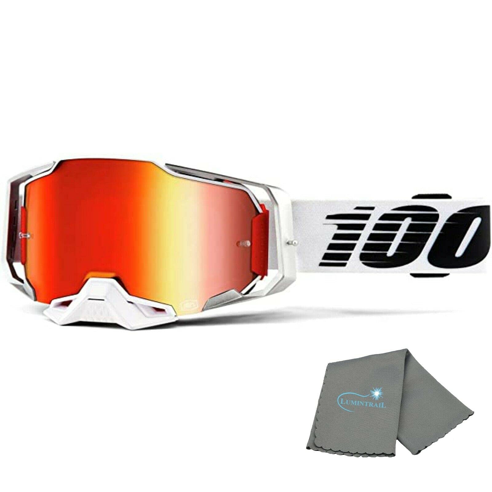 Armega 100% Motocross & Mountain Bike Goggles - High-Performance Moto/MTB Racing Protective Eyewear with Lens Cleaning Cloth | Dirt Bike, ATV, Off-Road Cycling & Adventure Sports
