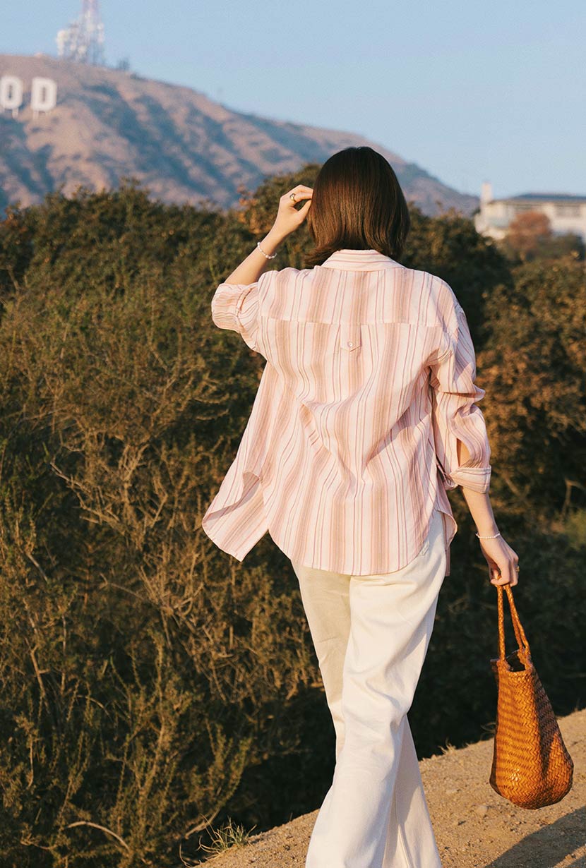 Premium Meg Cotton Shirt - Soft Blush Striped Button-Up Top for Women | Casual Wear, Office Outfits & Spring Fashion