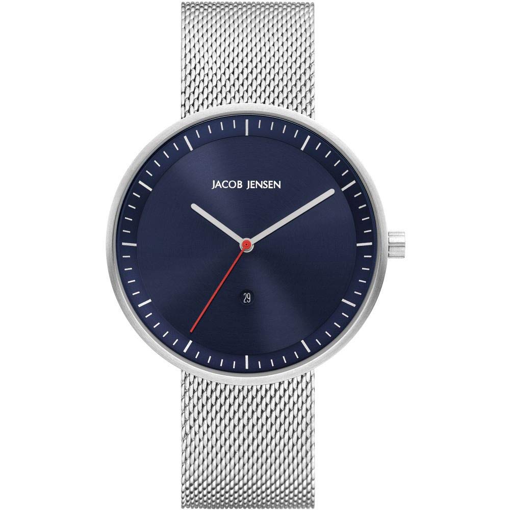 Jacob Jensen Men's Strata Series Stainless Steel Watch - Silver & Blue Dial, Water Resistant, Minimalist Design for Business & Casual Wear