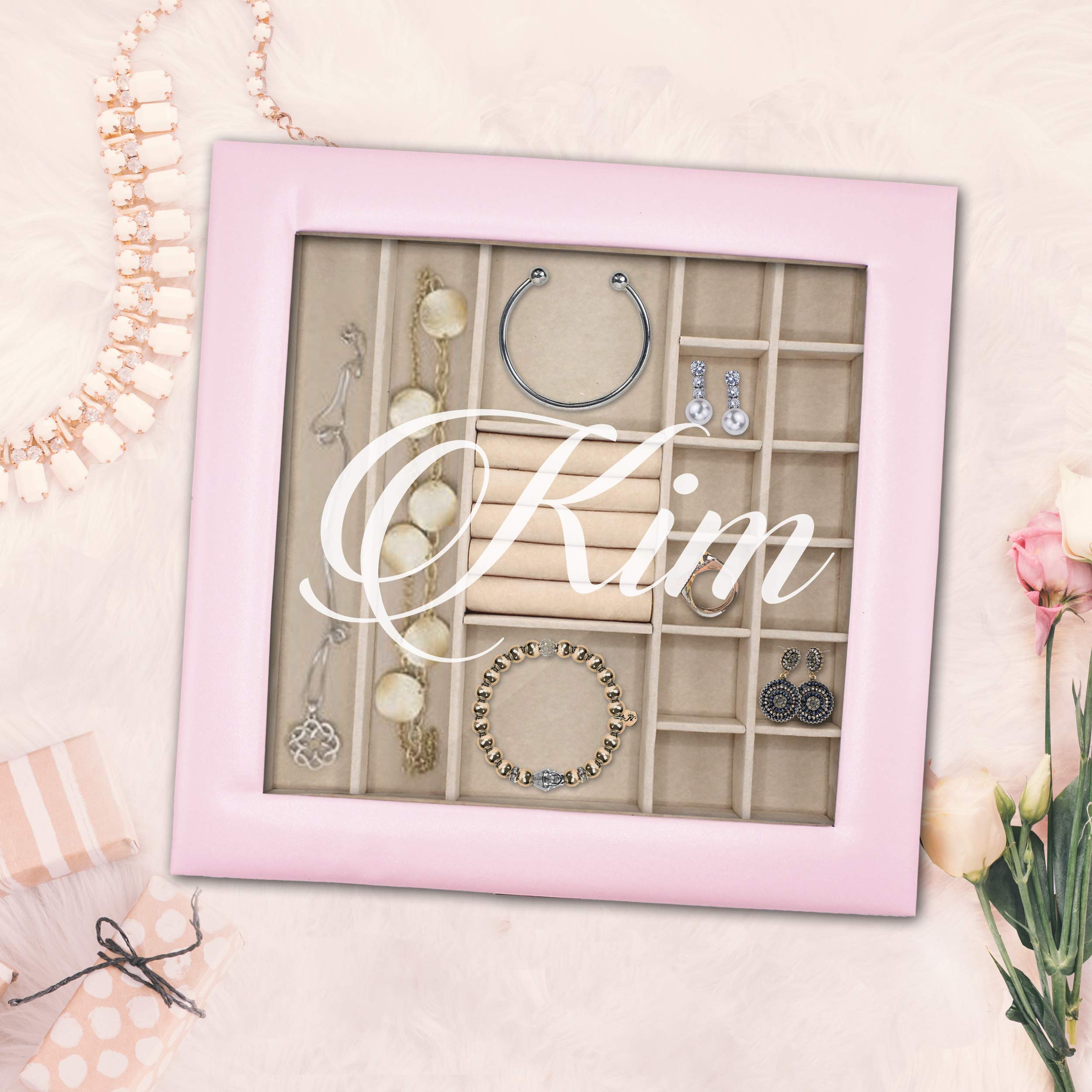 Personalized Jewelry Box with Removable Tray, Lock & Key, Glass Top - Custom Monogram Engraved Gift for Women (10.5