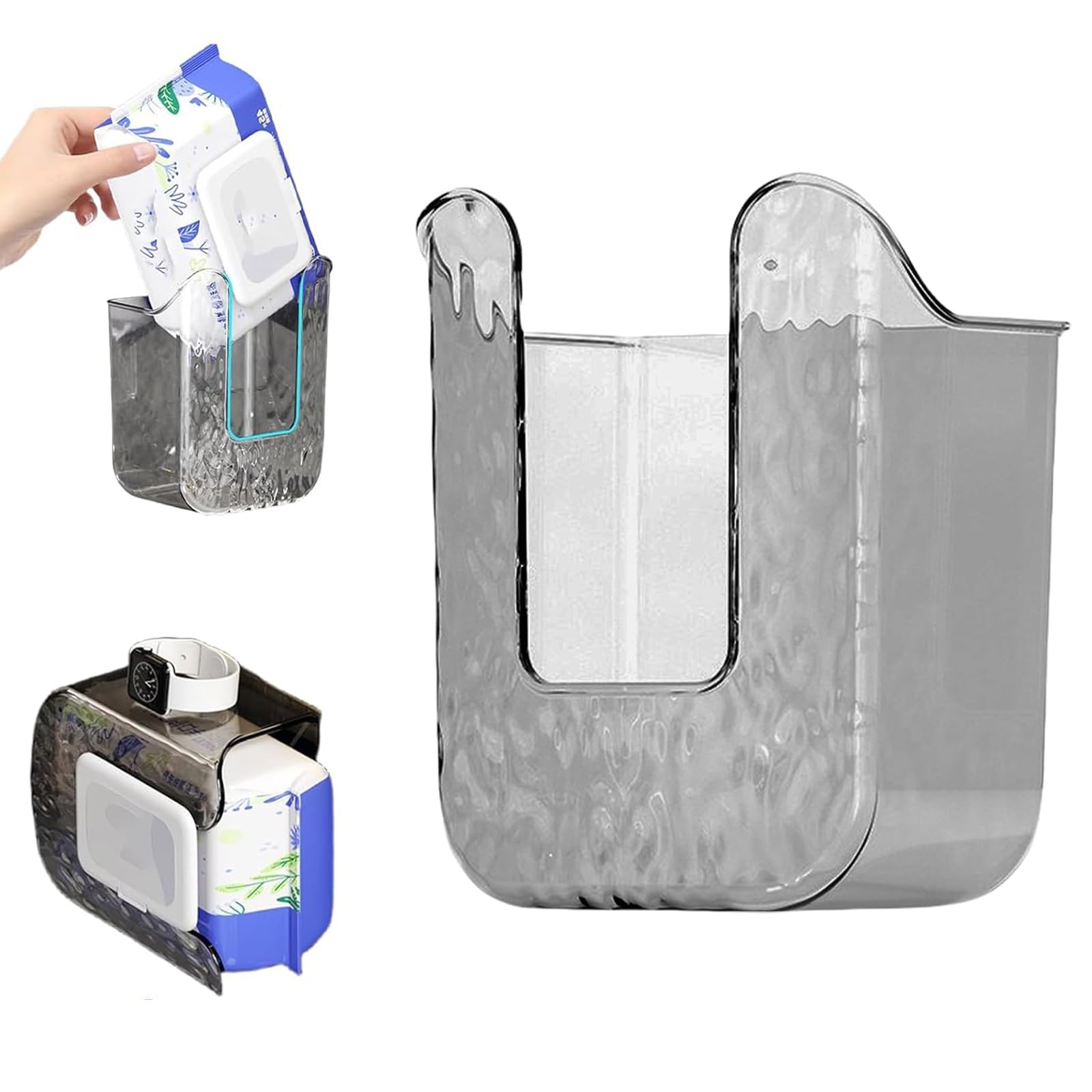 Wall Mounted Wipes Dispenser - No Drill Punch-Free Bathroom & Kitchen Wipes Holder - Grey - Perfect for Baby Wipes, Disinfecting Wipes & Paper Towels in Bathroom, Nursery, Kitchen & Office