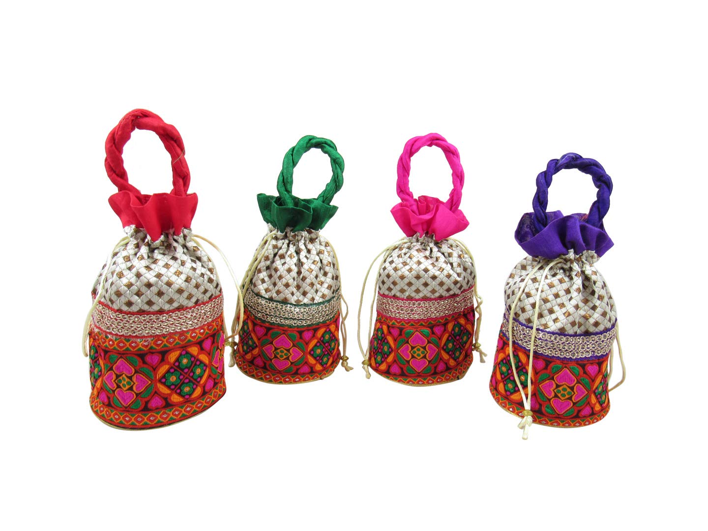 GoldGiftIdeas Traditional Indian Potli Bags for Women - Elegant Kachhi Potli Pouch Set of 4 for Wedding, Party Favors, Return Gifts & Special Occasions - Perfect for Bridal Shower, Mehendi, Diwali & Festive Gifting
