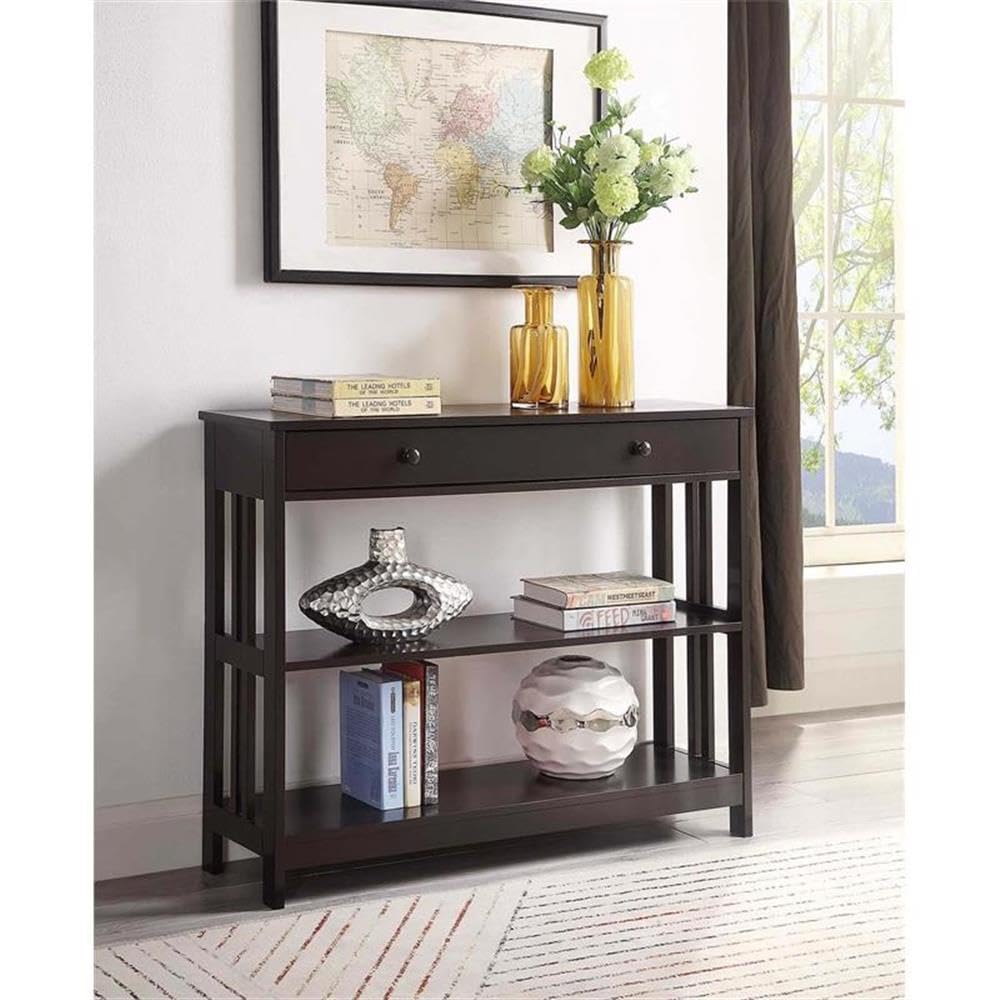 Pemberly Row Transitional One-Drawer Console Table - Espresso Wood Finish Entryway Table for Hallway, Living Room & Foyer Decor