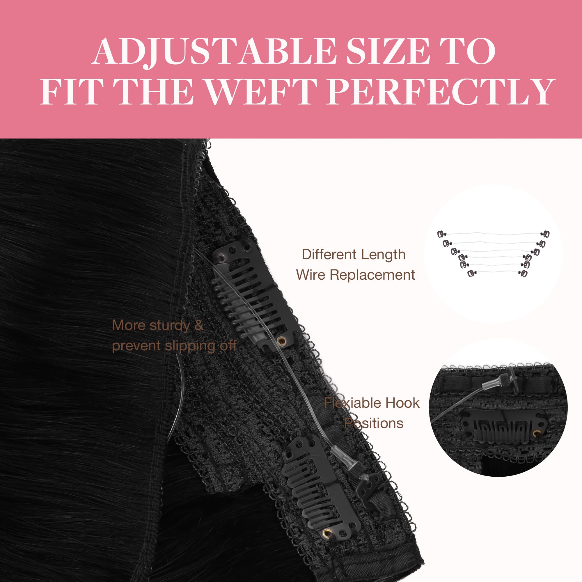 GOO GOO Invisible Wire Hair Extensions 18 Inch Jet Black Human Hair - 95g Seamless Fish Line Hairpiece with Transparent Wire for Natural Look | Perfect for Parties, Weddings & Daily Styling