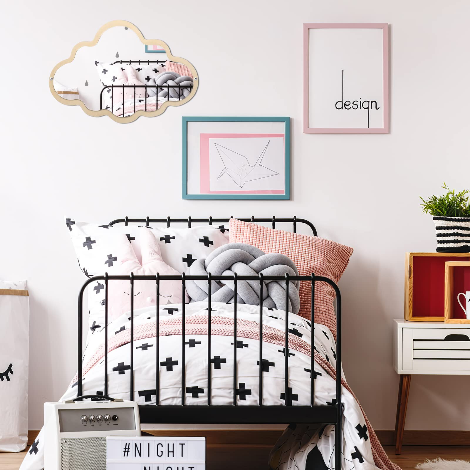 EXCEART Cloud Shaped Wooden Mirror - Decorative Wall Sticker & Tabletop Mirror for Home Decor, Kids Room, DIY Crafts, and Photo Props - Safe Non-Glass Design for Nursery & Playrooms