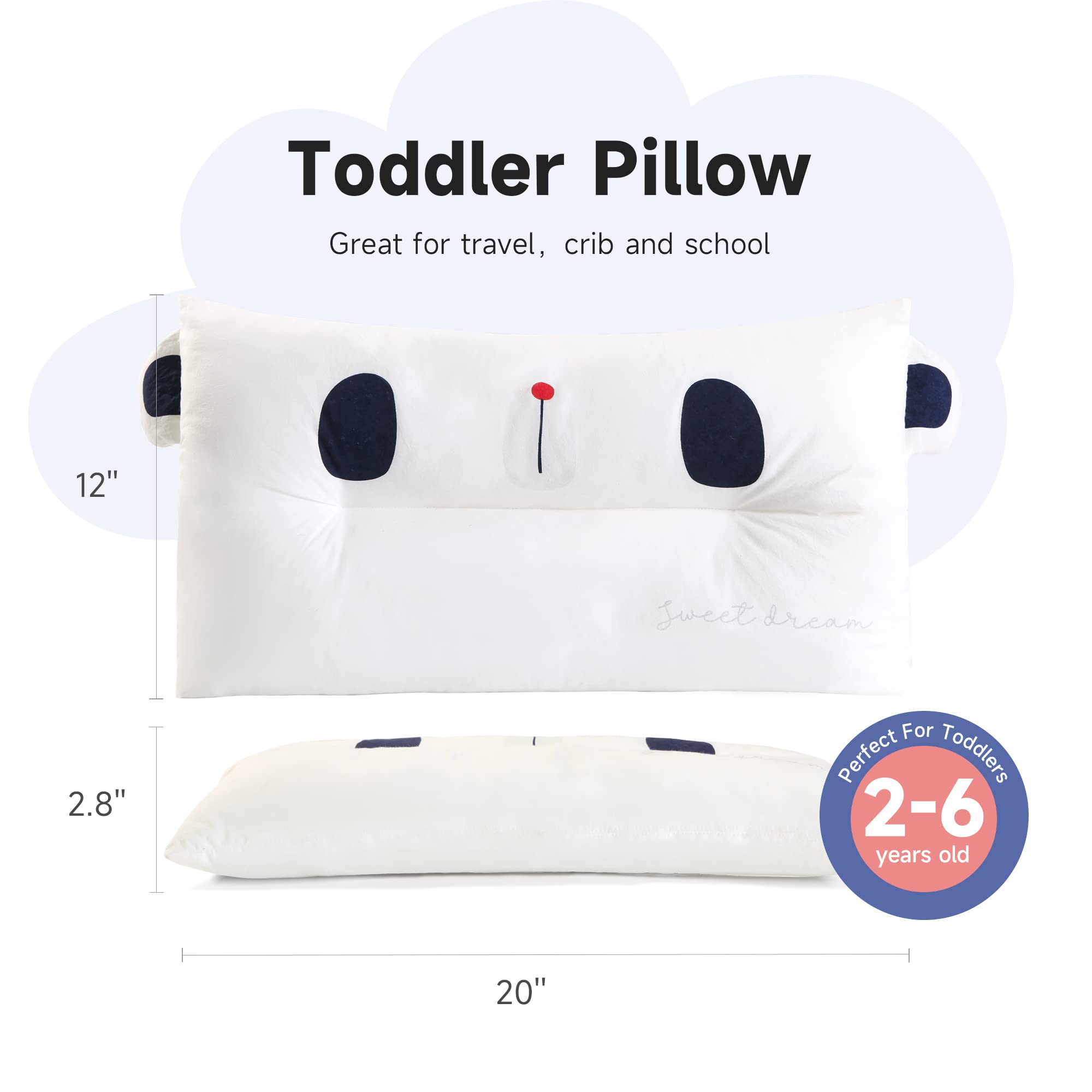 Soft Hypoallergenic Toddler Pillow - Panda Design for Kids' Sleep & Travel