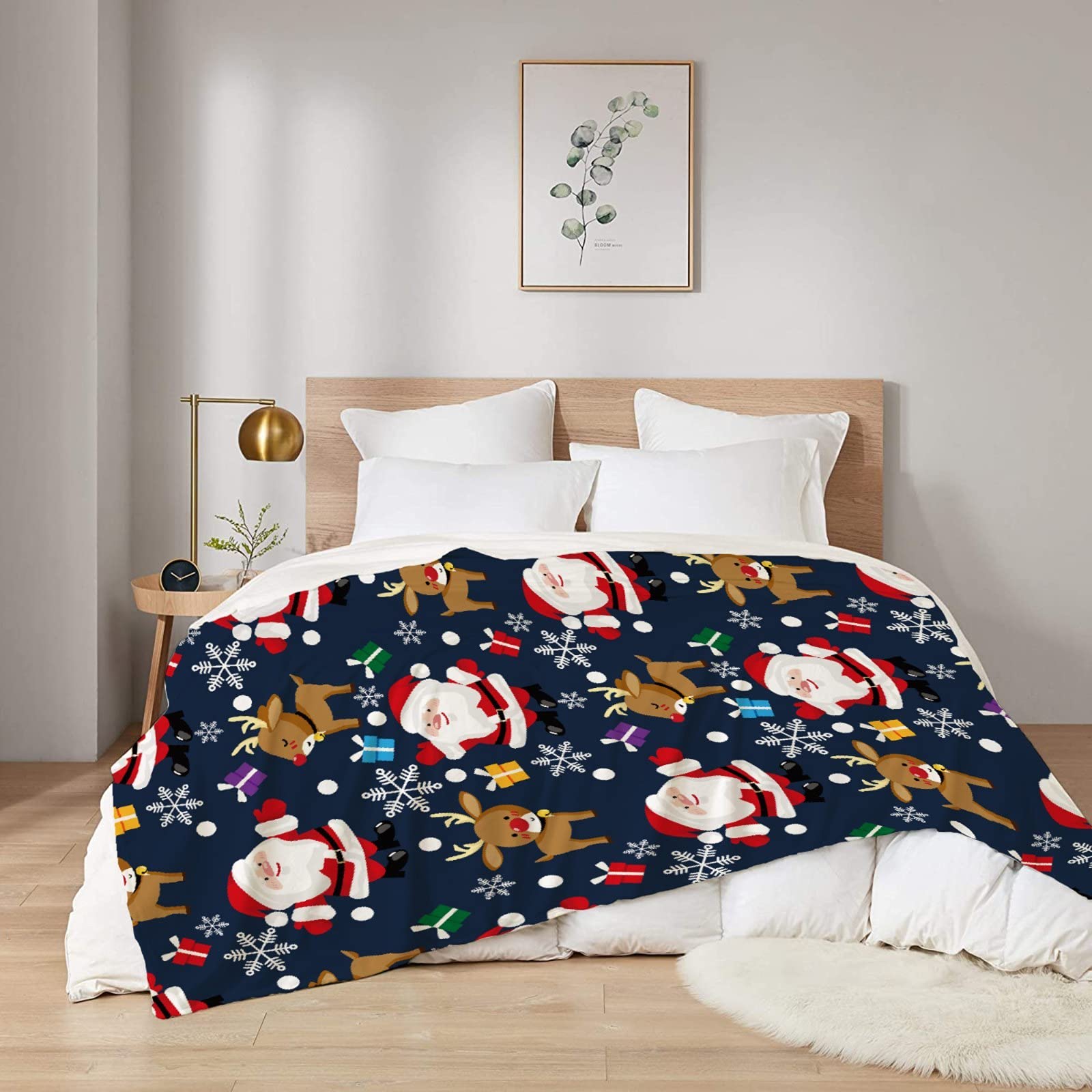 Christmas Santa Claus Snowflake Plush Fleece Throw Blanket - Ultra Soft Microfiber All Season Blanket for Bed, Couch & Sofa (60x50 inches) - Perfect for Teens, Winter Decor & Cozy Family Movie Nights