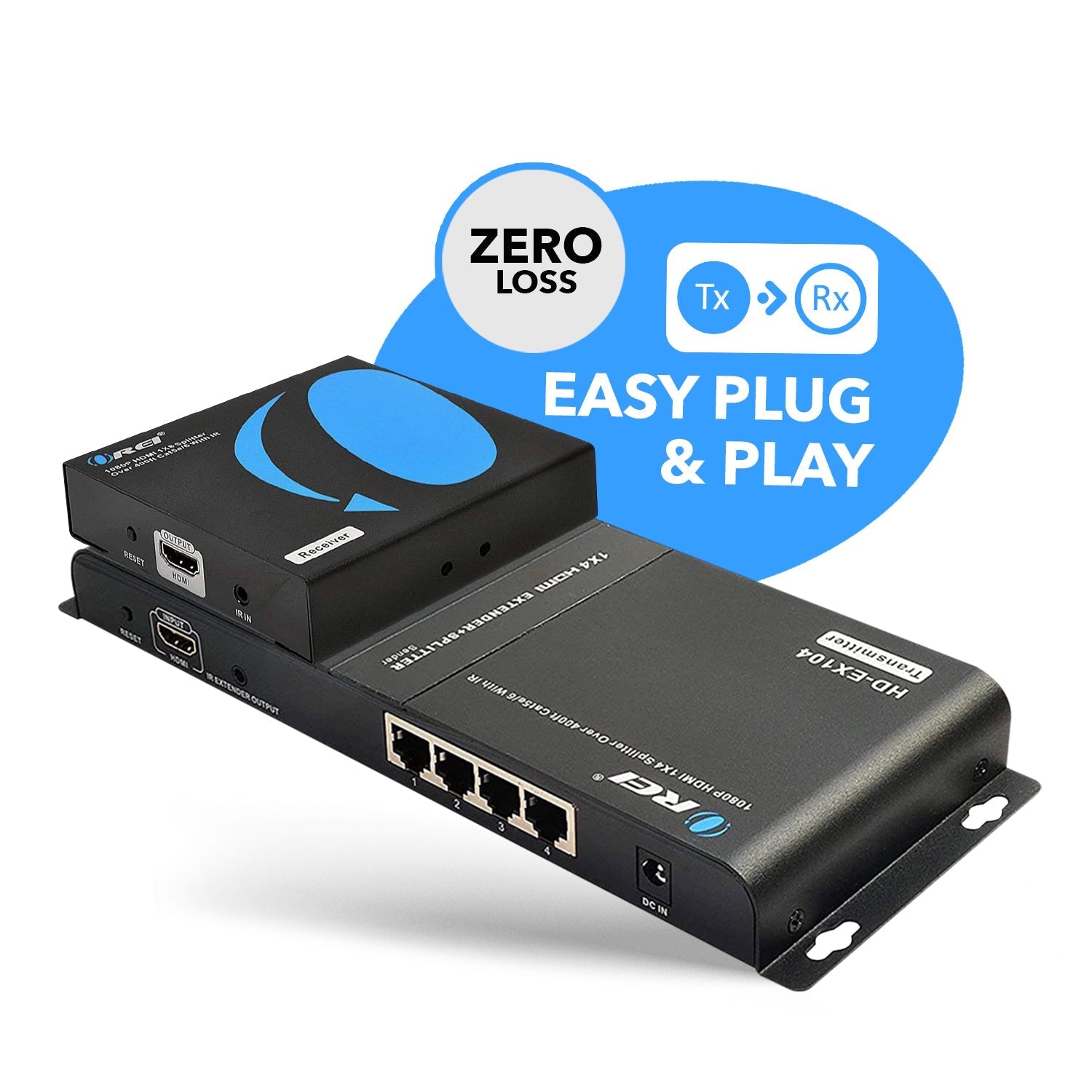 1x4 HDMI Extender Splitter Over CAT5/6 Cable - 1080p HD Video Up to 395ft, IR Blaster & HDbitT Technology (HD EX104) - Perfect for Home Theater, Conference Room & Multi-Screen Displays