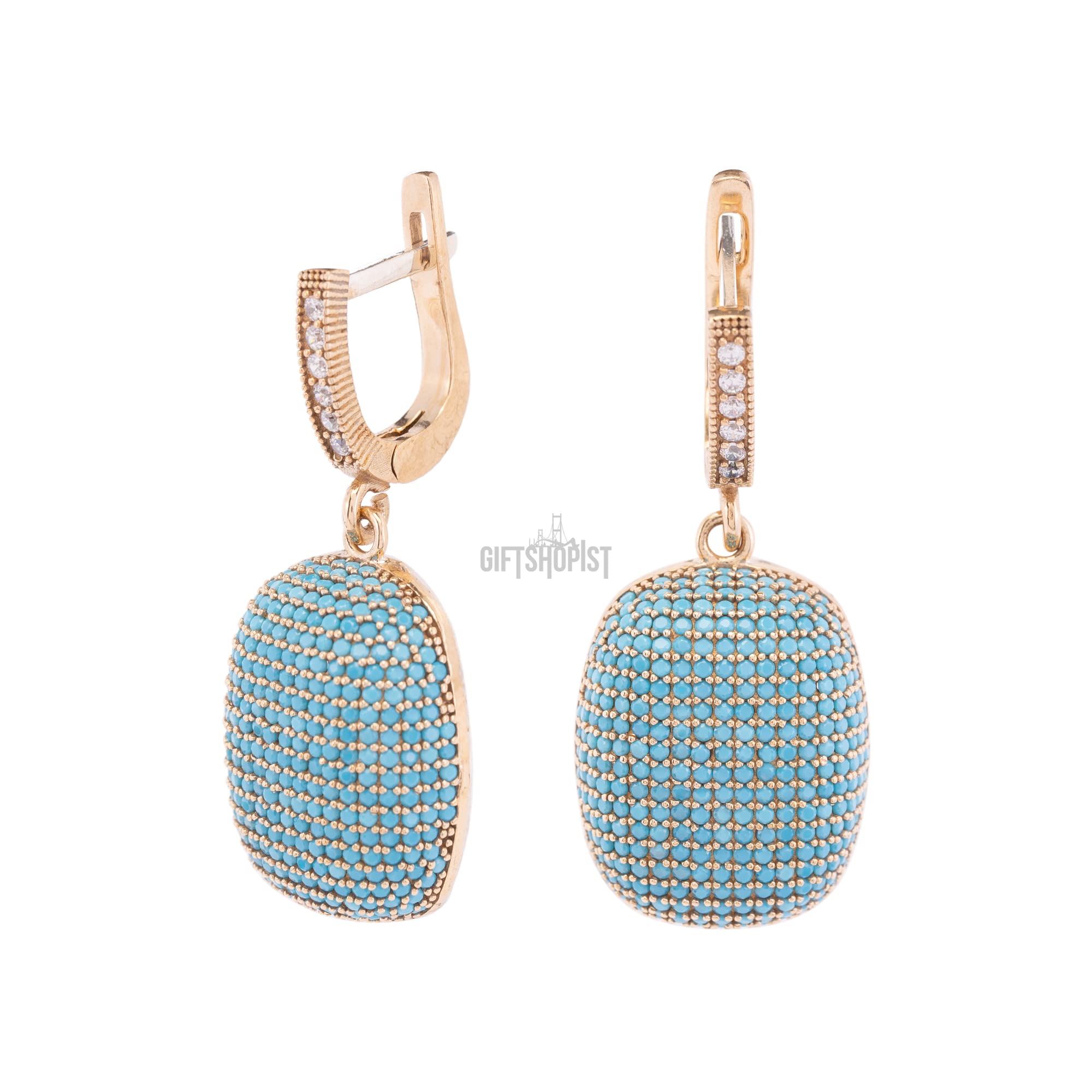 Handmade Turkish Jewelry - 925 Sterling Silver Turquoise Zircon Drop Earrings with Round Cut Stones | Boho Chic Accessories for Women, Perfect for Weddings & Special Occasions