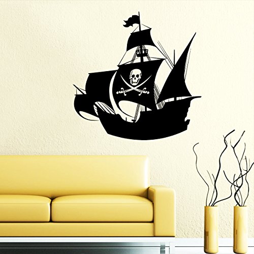 Pirate Ship Wall Decal Vinyl Sticker - Nautical Sea Boat Ocean Theme - Removable Home Decor for Bathroom, Bedroom & Kids Room - Perfect for Themed Parties & Coastal Interior Design