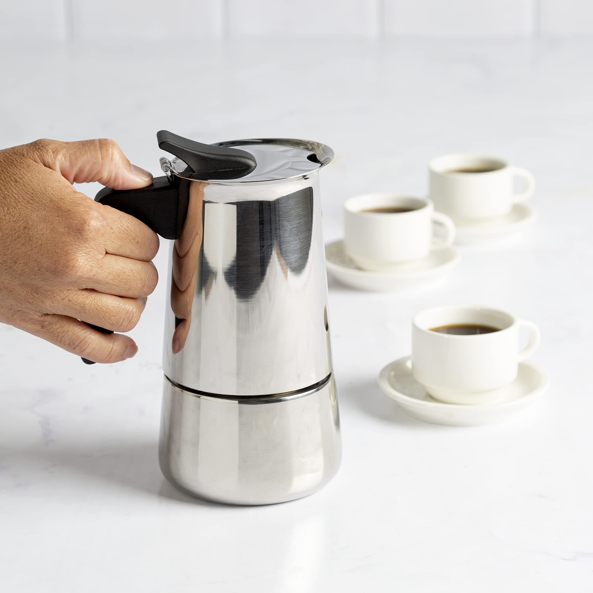 Primaria Premium Stainless Steel Stovetop Espresso Maker - 6 Cup Italian Moka Pot for Rich Coffee - Perfect for Home, Office & Camping Brewing