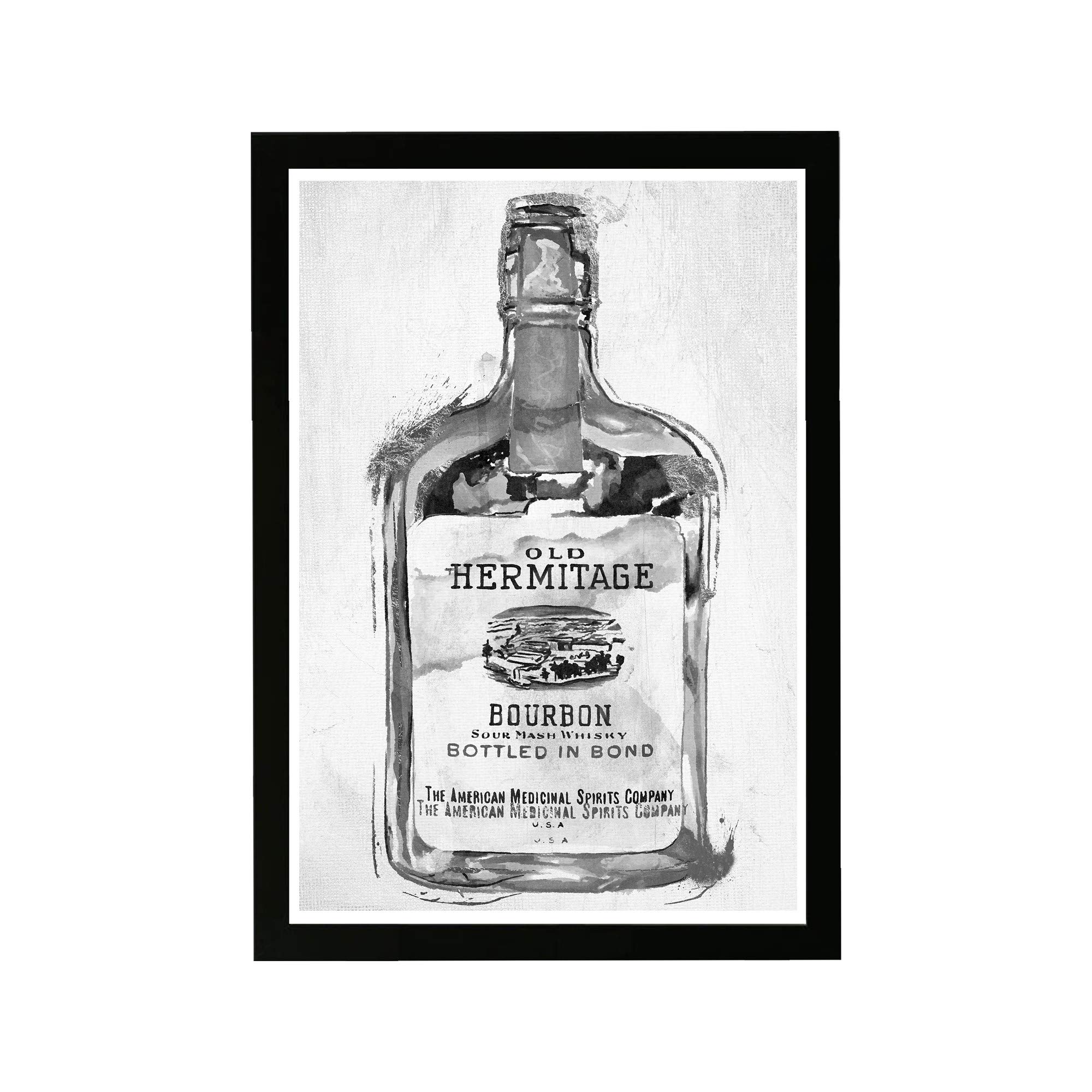 Wynwood Studio Bourbon Whiskey Night Silver Wall Art Print - 13x19 Inches, Black Frame - Home Bar Decor, Man Cave, Dining Room & Office Wall Art