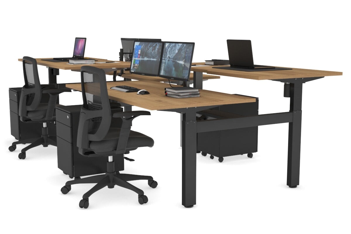Adjustable 4-Person H Bench Workstation with Black Frame [1400L x 800W] - Perfect for Office, Coworking Spaces & Home Offices