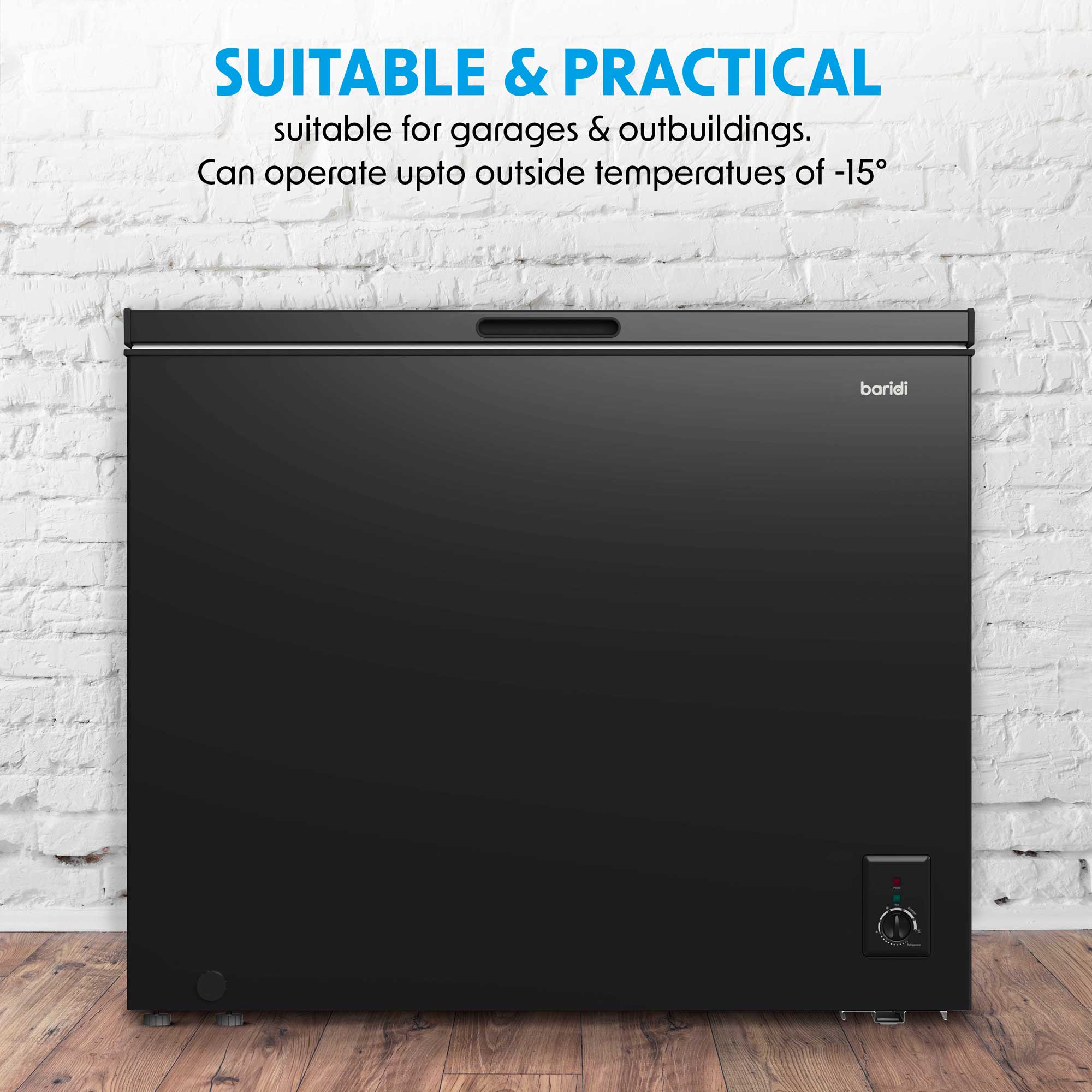 Baridi 199L Freestanding Chest Freezer with Adjustable Thermostat - Black DH151 | Energy Efficient Deep Freezer for Garage, Basement & Outdoor Use | Perfect for Bulk Food Storage, Meal Prep & Hunting Season