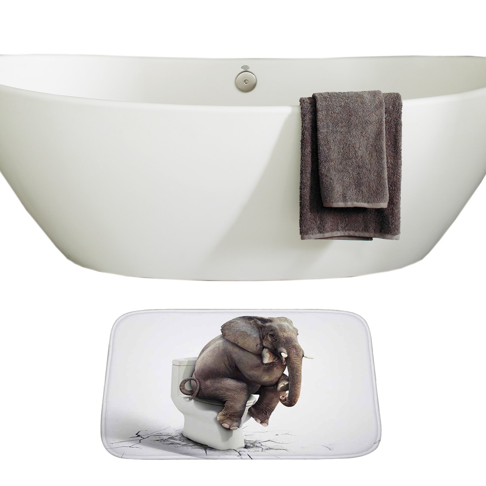 Premium 3-Piece Elephant Print Bathroom Set - Non-Slip Shower Mat, Contour Mat & Polyester Shower Curtain with 12 Hooks | Waterproof Bathroom Decor for Kids & Adults | Perfect for Bathrooms, Showers & Guest Rooms