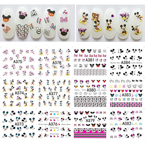 Disney Princess & Mickey Mouse Nail Art Kit - 12 Sheets Nail Decals with Minnie Mouse Designs for DIY Nail Stickers (Perfect for Parties, Cosplay & Gift Ideas)