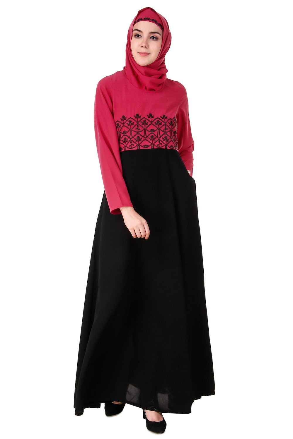 Elegant Floral Embroidered Dual Color Anarkali Abaya Dress for Women | Islamic Modest Fashion | Perfect for Eid, Weddings & Special Occasions